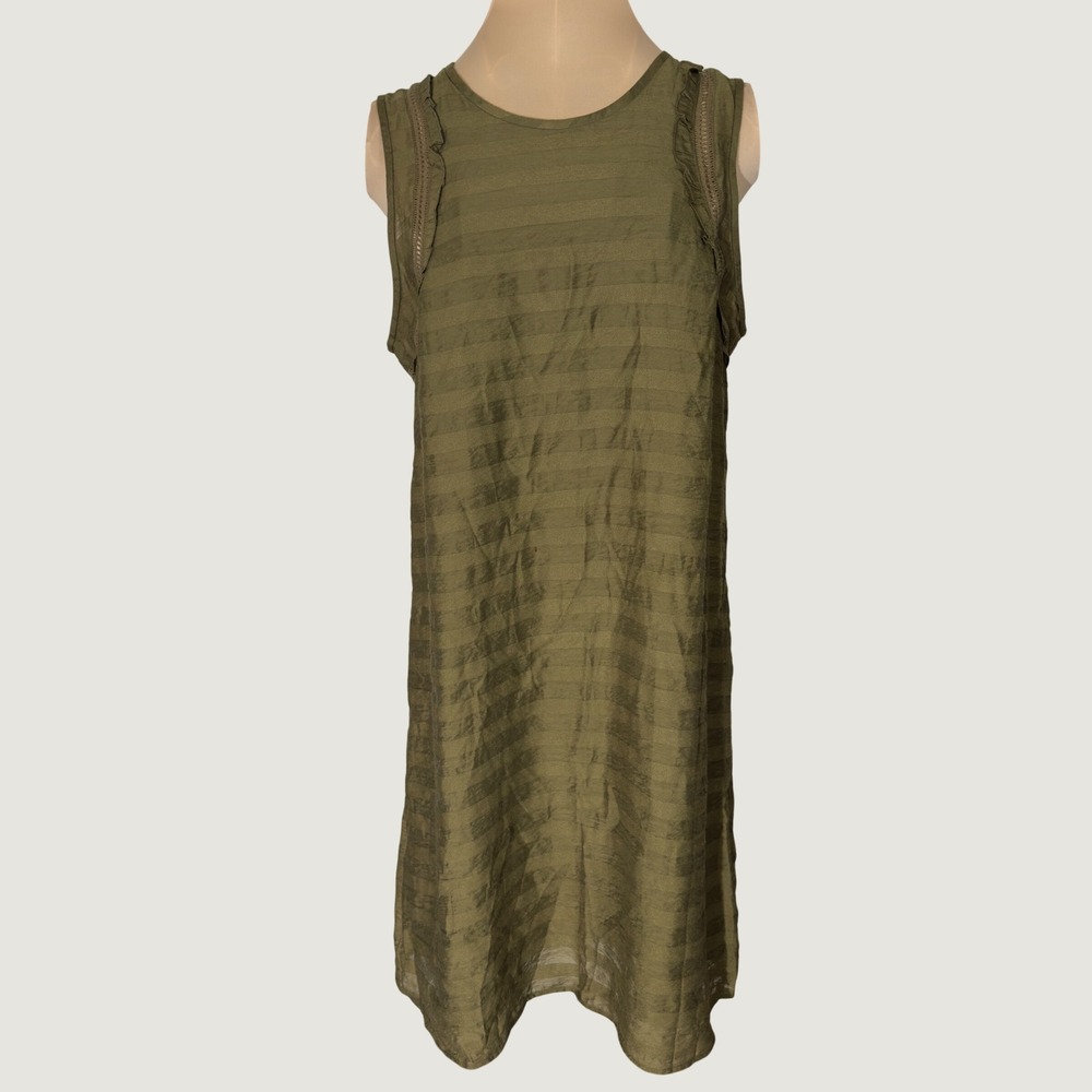 3386 | NWT Ann Taylor Olive Sprig Green Crochet Trim Shift Dress Womens 10